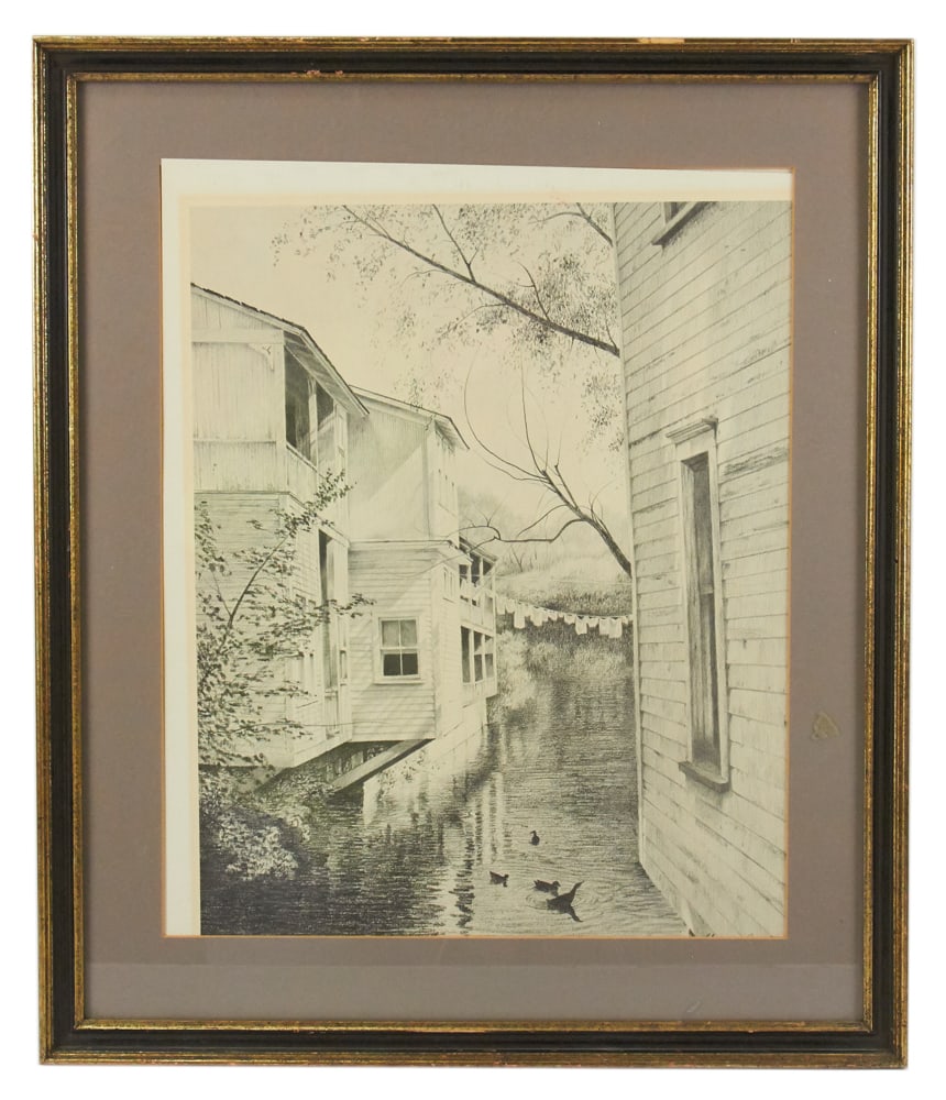Sheldon Rosenthal, The Waterway, Etching: Sheldon Rosenthal, the waterway, etching, signed L/R, 18" x 14", framed 24" x 20". Provenance: Estate of Dalia Zikas, Melrose, Massachusetts.