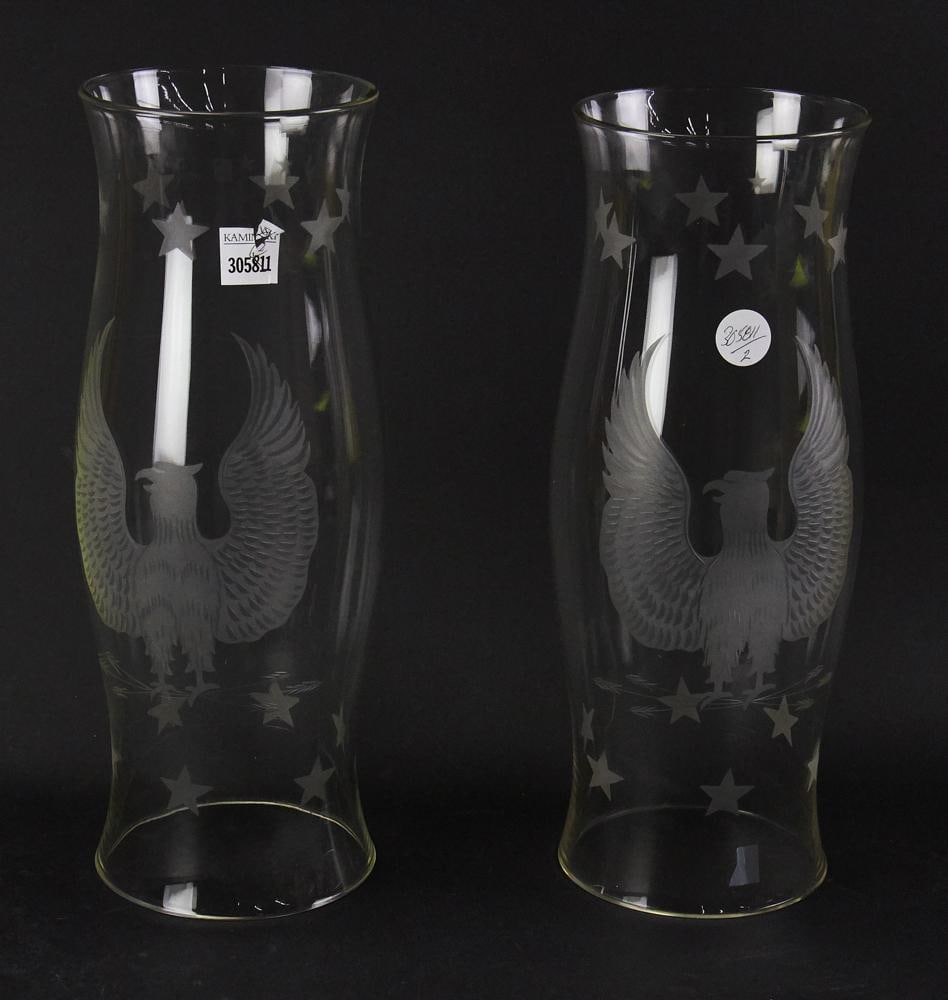 Pair of Eagle Engraved Glass Hurricane Lamp Shades (1 of 9)