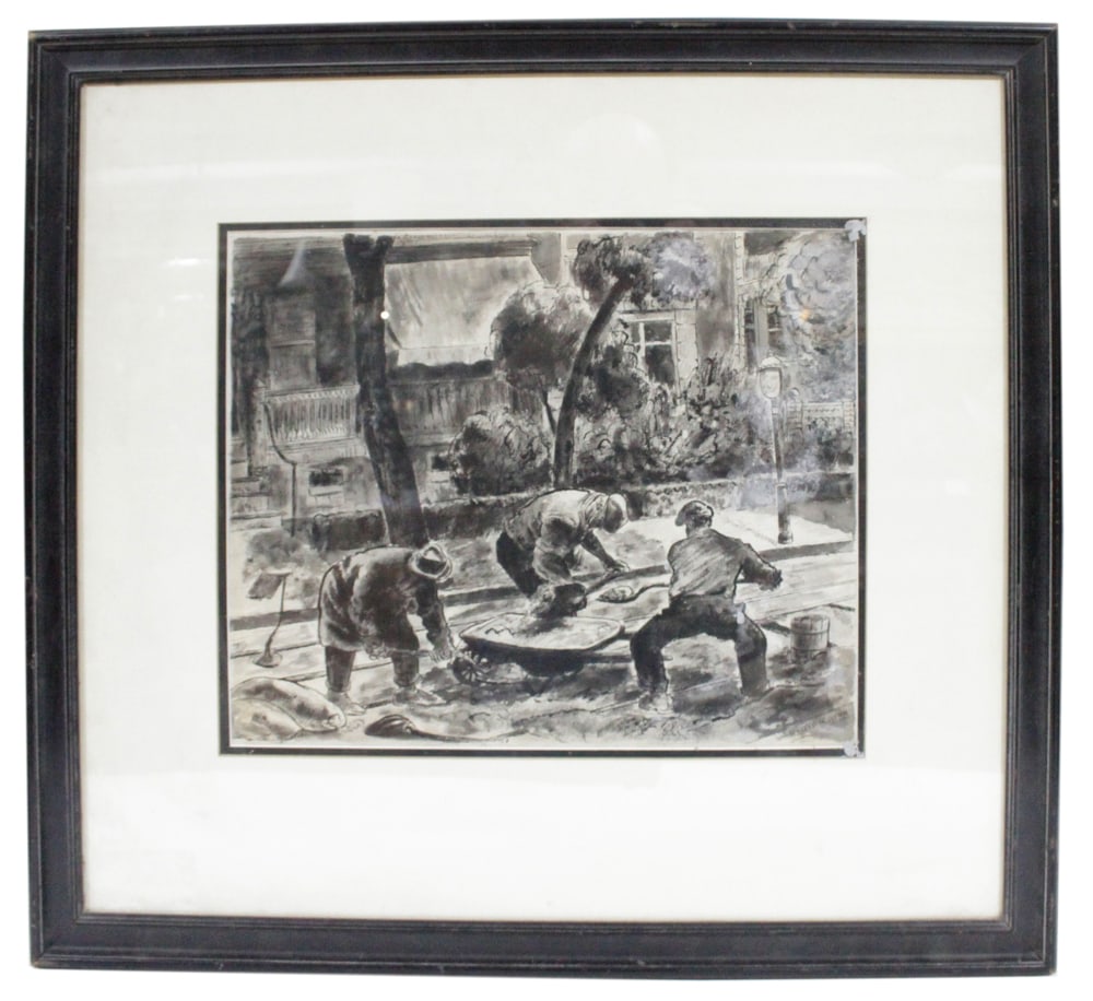 Harry Zee Hoffman, Street Workers, Watercolor: Harry Zee Hoffman, street workers, watercolor, signed L/R, 14" x 17" (sight), framed 26" x 28". Provenance: Estate of Dalia Zikas, Melrose, Massachusetts.