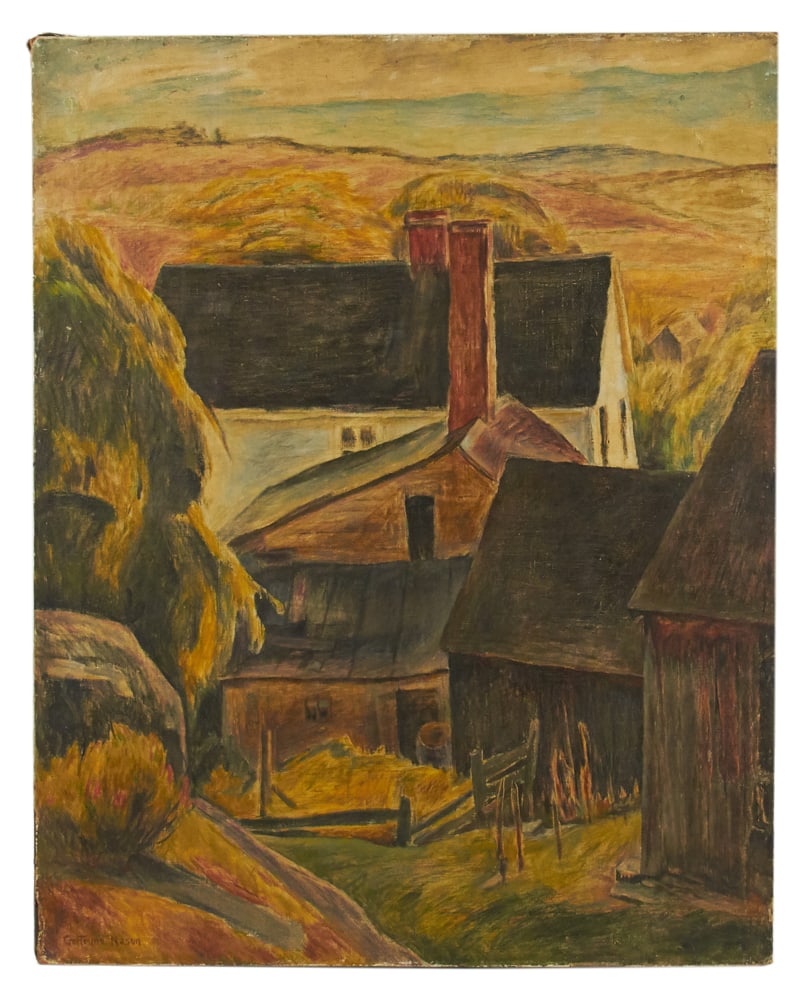Gertrude Nason, Farmhouse by Barn, Oil on Canvas: Gertrude Nason, farmhouse by barn, oil on canvas, signed L/L, 30" x 24". Provenance: Estate of Dalia Zikas, Melrose, Massachusetts.