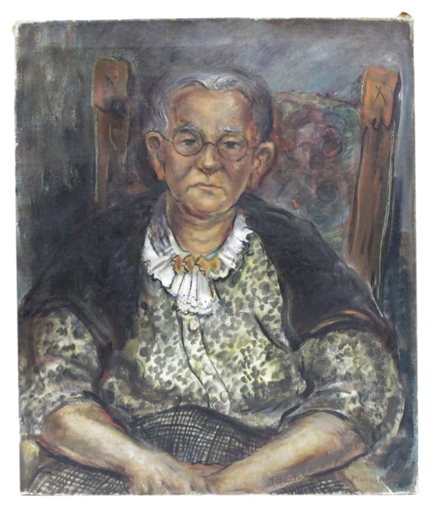 Marion Huse, Elderly Woman in Chair, Oil on Canvas: Marion Huse, elderly woman in chair, oil on canvas, signed L/R, 27" x 22". Provenance: Estate of Dalia Zikas, Melrose, Massachusetts.