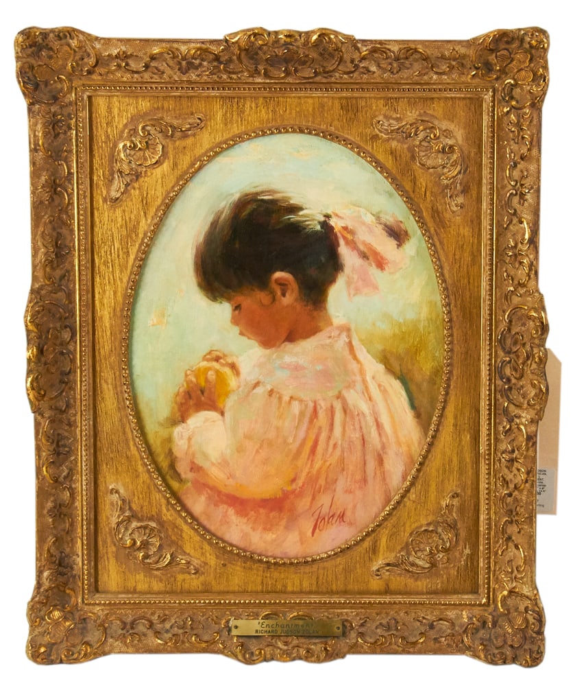 Richard Judson Zolan, Enchantment, Oil on Masonite: Richard Judson Zolan (American), Enchantment, oil on Masonite, signed L/R, 11" x 9" (image), framed 17" x 14". Provenance: Estate of Dalia Zikas, Melrose, Massachusetts.