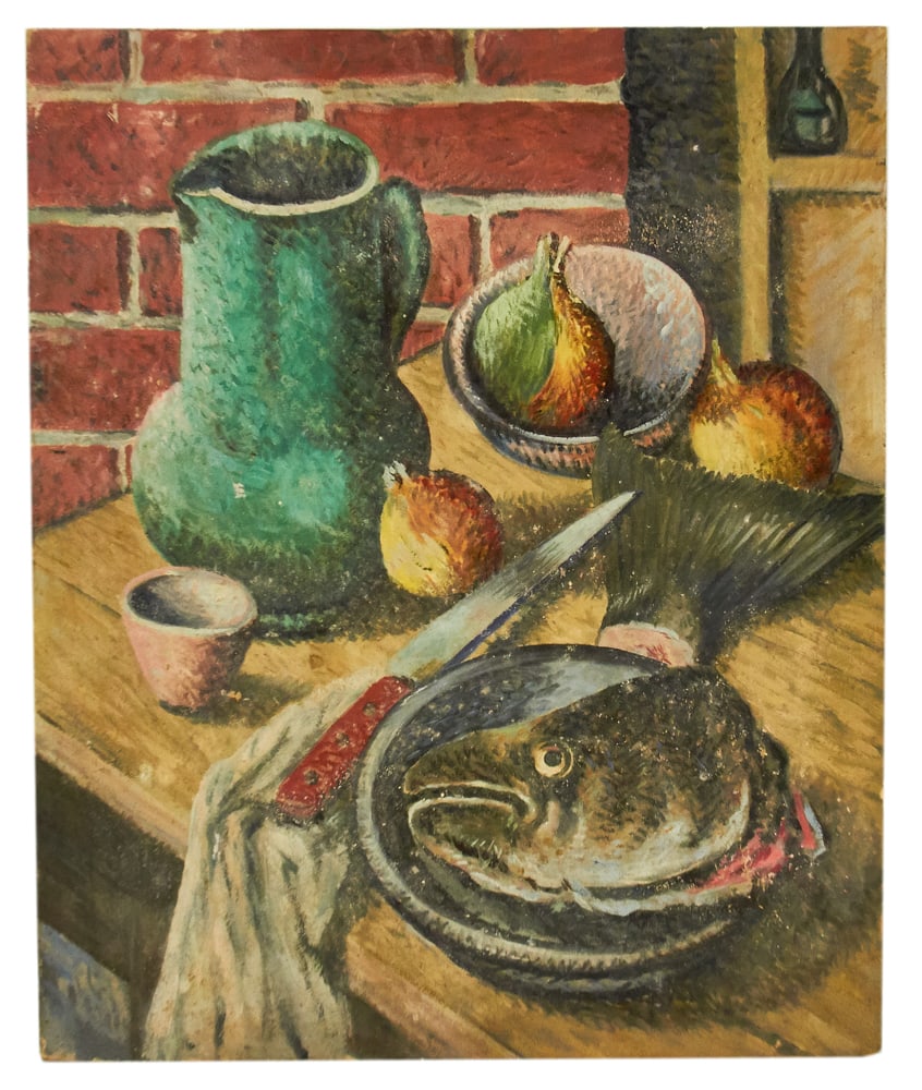 Farnham, Still Life with Fish, Oil on Board: Farnham, still life with fish, oil on board, 22" x 18" unframed. Provenance: Estate of Dalia Zikas, Melrose, Massachusetts.