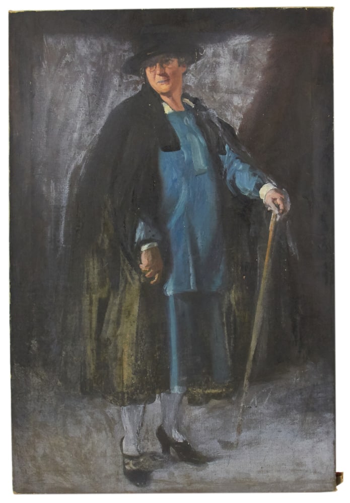 20thC Full-Length Portrait of Woman, Oil on Canvas: 20th century full-length portrait of woman, oil on canvas, 36" x 24". Provenance: Estate of Dalia Zikas, Melrose, Massachusetts.