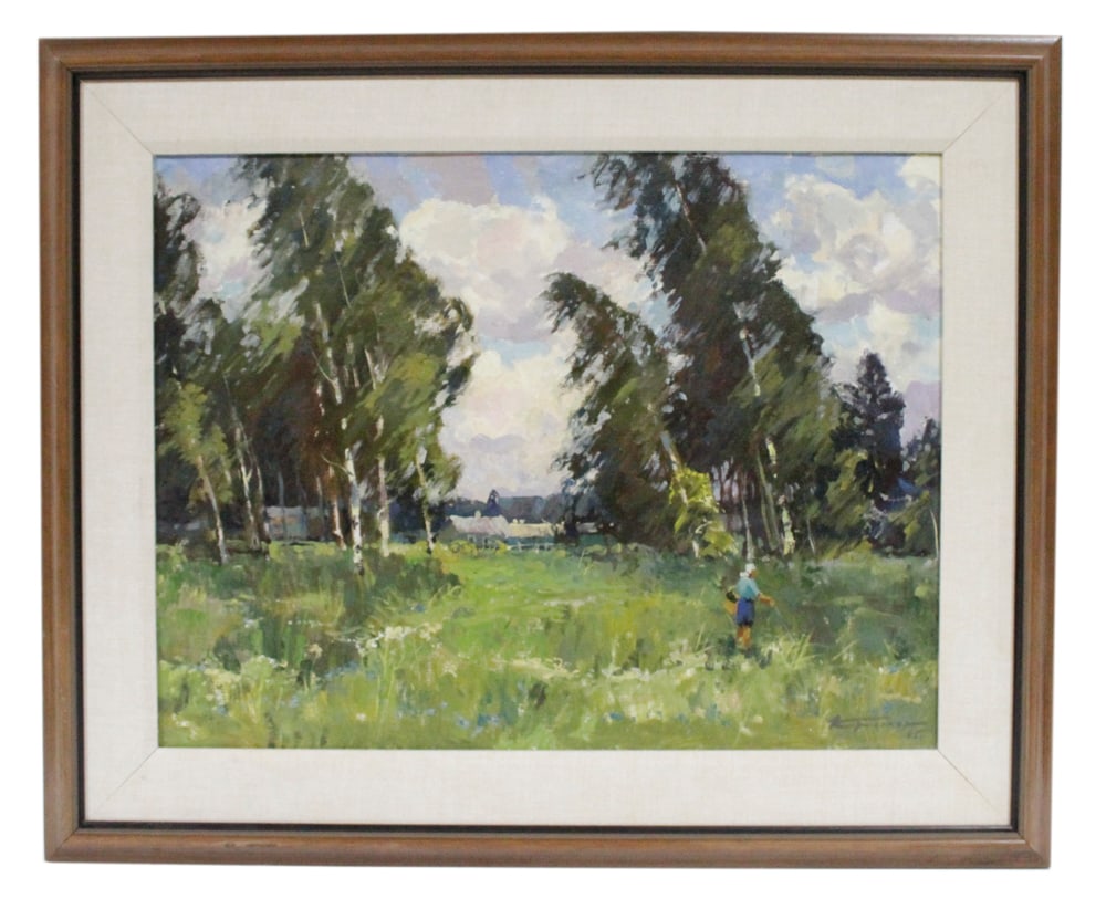 Alexander Kremer, Windy Day, Oil on Canvas: Alexander Kremer, Windy Day, oil on canvas, signed L/R, 18" x 23", framed 25" x 30". Provenance: Estate of Dalia Zikas, Melrose, Massachusetts.