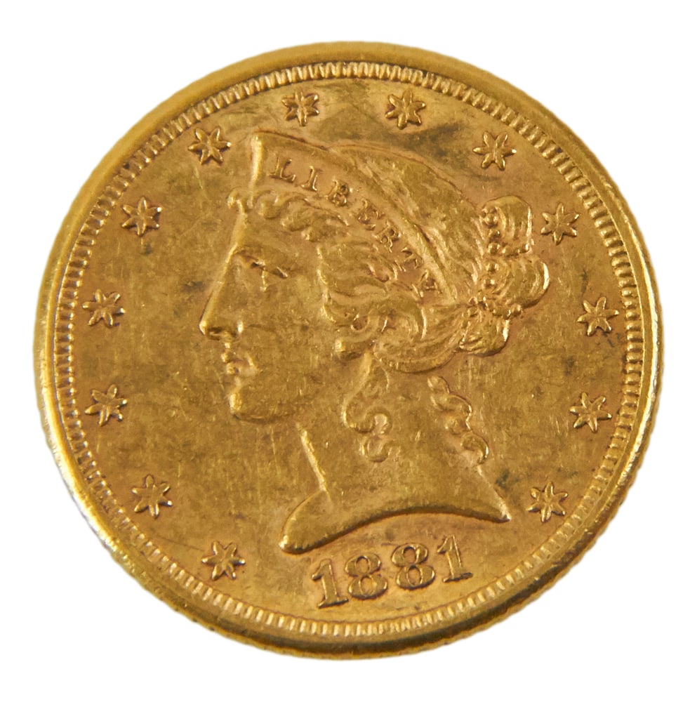 US 1881 5-Dollar Gold Coin (1 of 5)