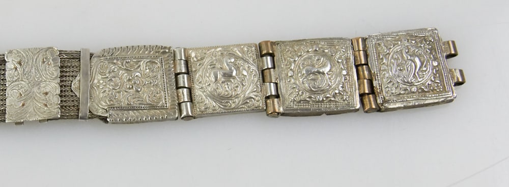 19thC Ottoman Silver Belt with Cabochon Ruby - 5