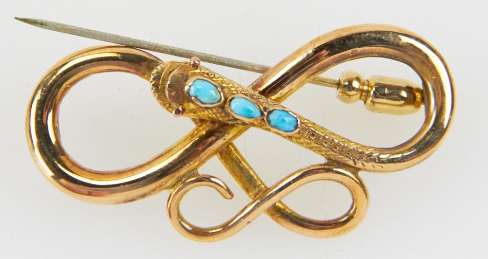 18k Gold-filled and Turquoise Serpent Pin (1 of 7)