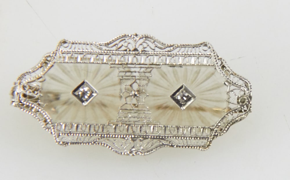 14k Gold Queen Anne Style Diamond Brooch (1 of 4)