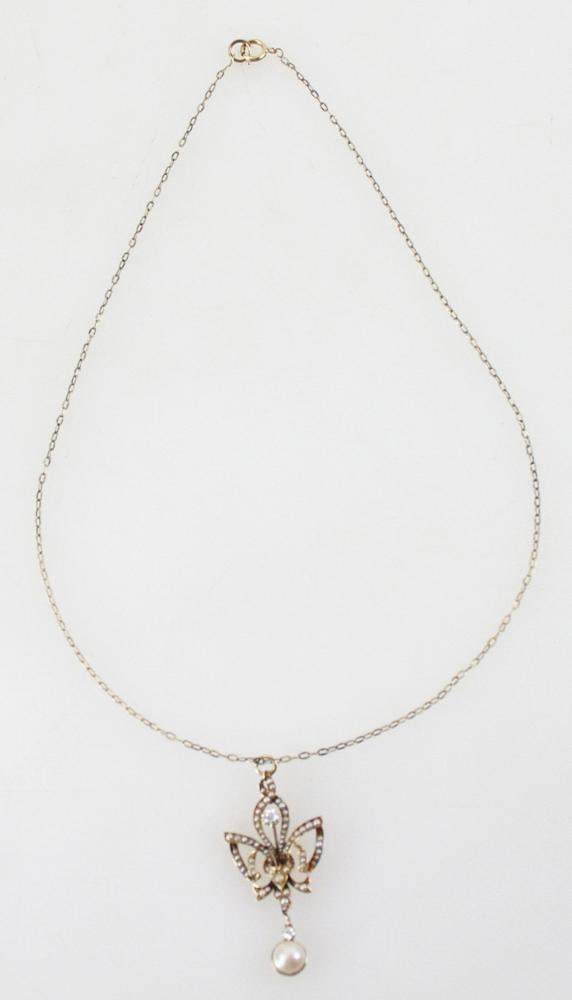 18k/14k Diamond and Pearl Drop Necklace (1 of 5)