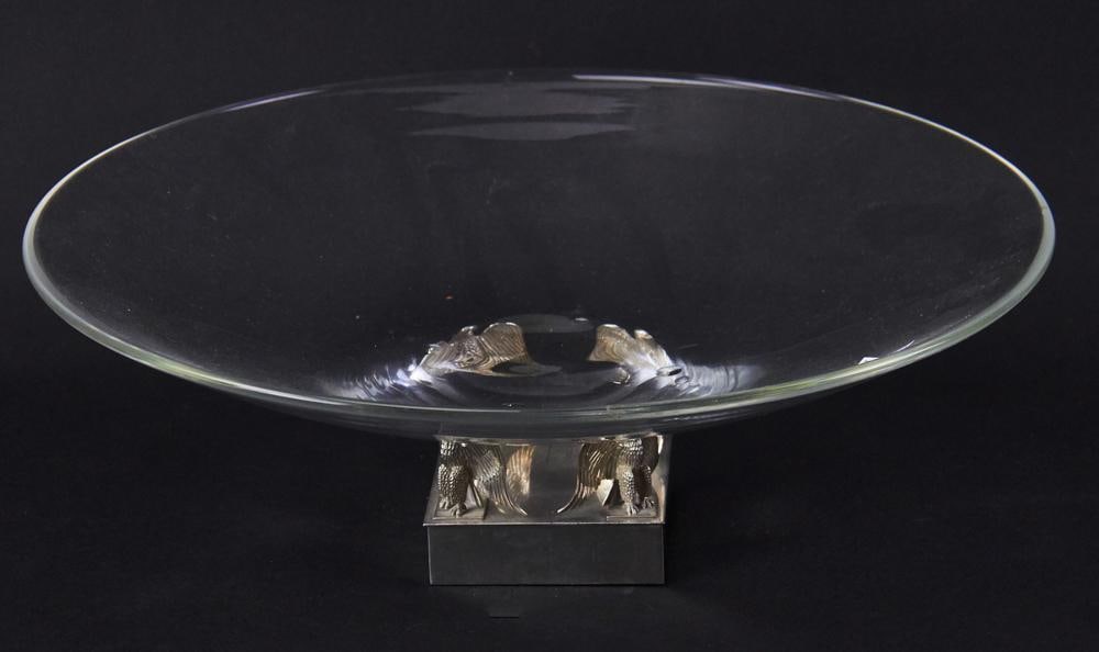 Steuben Commemorative Diana and Charles Center Bowl: Steuben commemorative Diana and Charles center bowl on sterling eagle base. Provenance: Palm Beach, Florida.