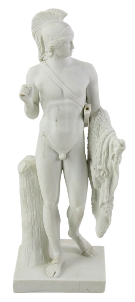 19thC Bisque Ware Statue of Roman Soldier: 19th century bisque ware statue of Roman soldier, 14" H. Provenance: Beverly, Massachusetts collection.