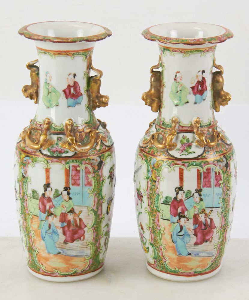 Pair of Chinese Rose Medallion Vases: Pair of Chinese Rose Medallion vases, 10" H. Provenance: Beverly, Massachusetts collection.