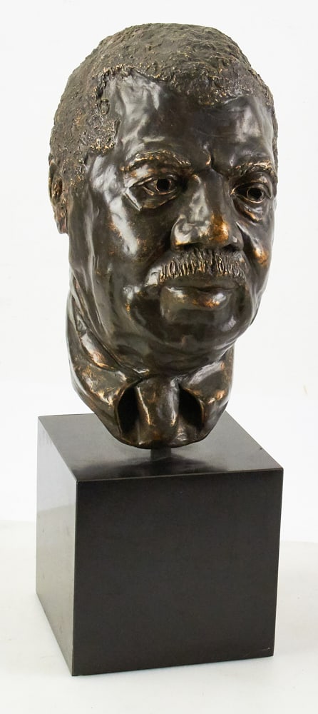 Sharon LeGault, Bust of "Cliff": Sharon LeGault, titled "Cliff", Hydrocal bust with bronze finish, with stand 22" H. Provenance: Beverly, Massachusetts collection.