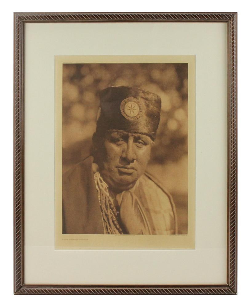 Edward S. Curtis, John Abbott - Osage, Print: Edward S. Curtis (1868-1952), "John Abbott - Osage", photogravure print, plate #680, 18" x 14", custom framed 25" x 20". Provenance: San Diego, California collection.