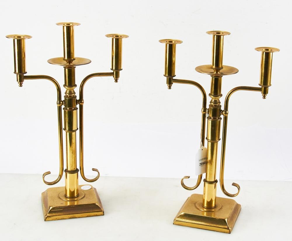 Pair of Vintage Brass Three-Light Candlesticks (1 of 4)