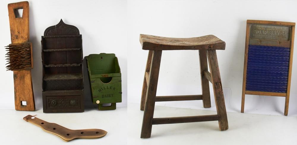 Country Collectibles, Stool, Washboard, Comb, etc. (1 of 11)