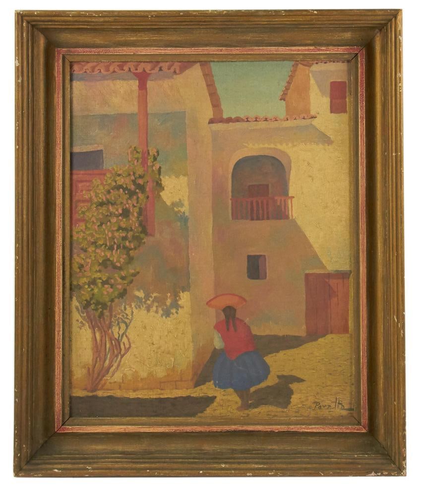 Peralta, Mexican Village Scene with Woman, Oil on Board (1 of 9)