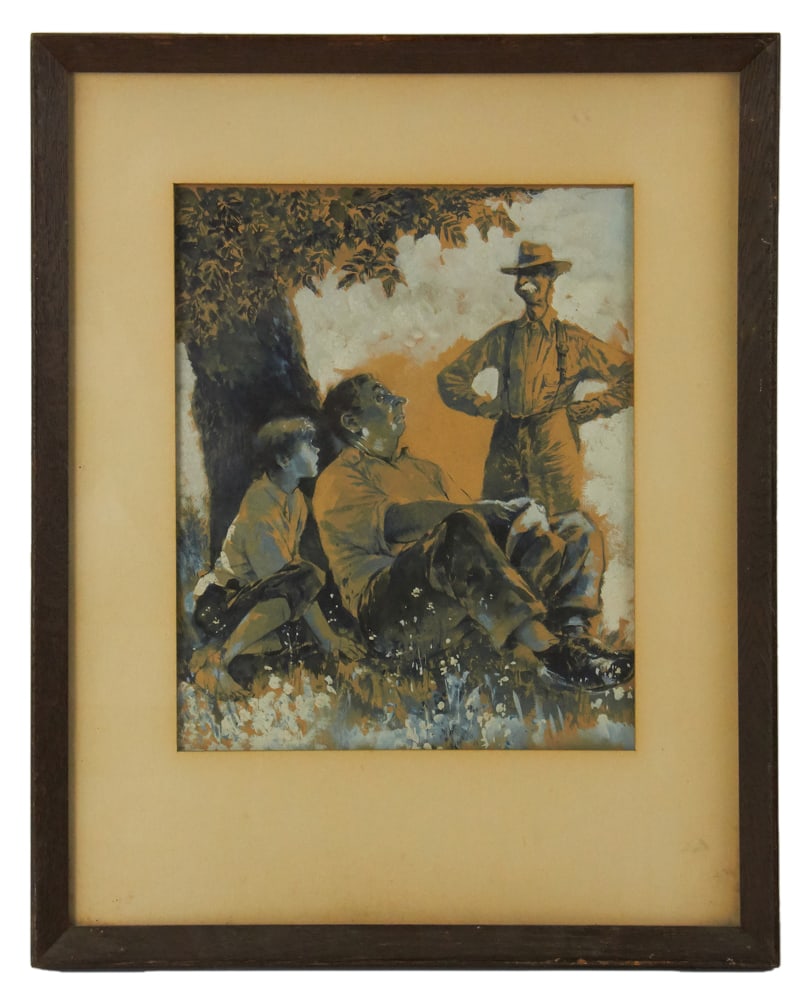 Earl Blossom, Men and Boy By Tree, Watercolor Illustration (1 of 4)