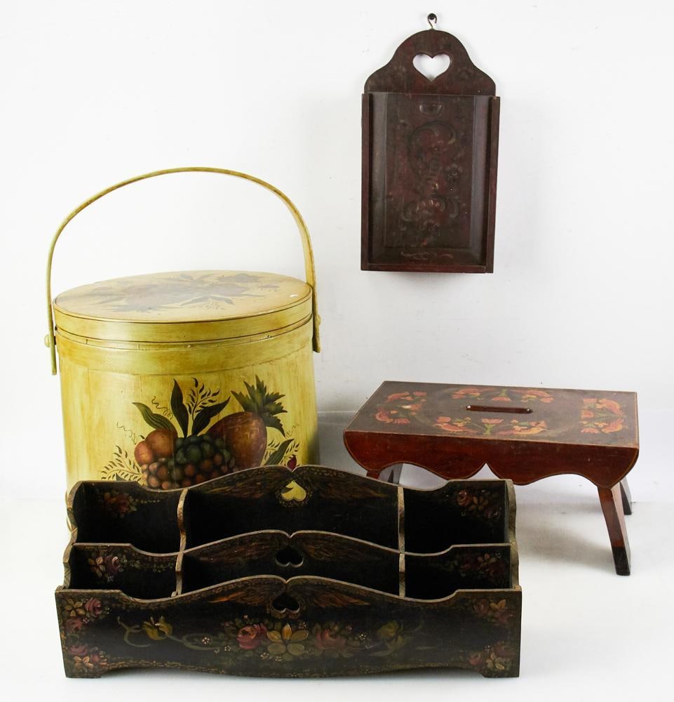 Group of Folk Art Painted Wooden Pieces (1 of 7)