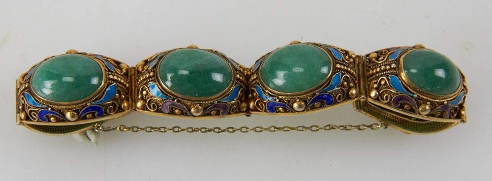 Chinese Enameled Gold Over Sterling Bracelet with Jade (1 of 4)