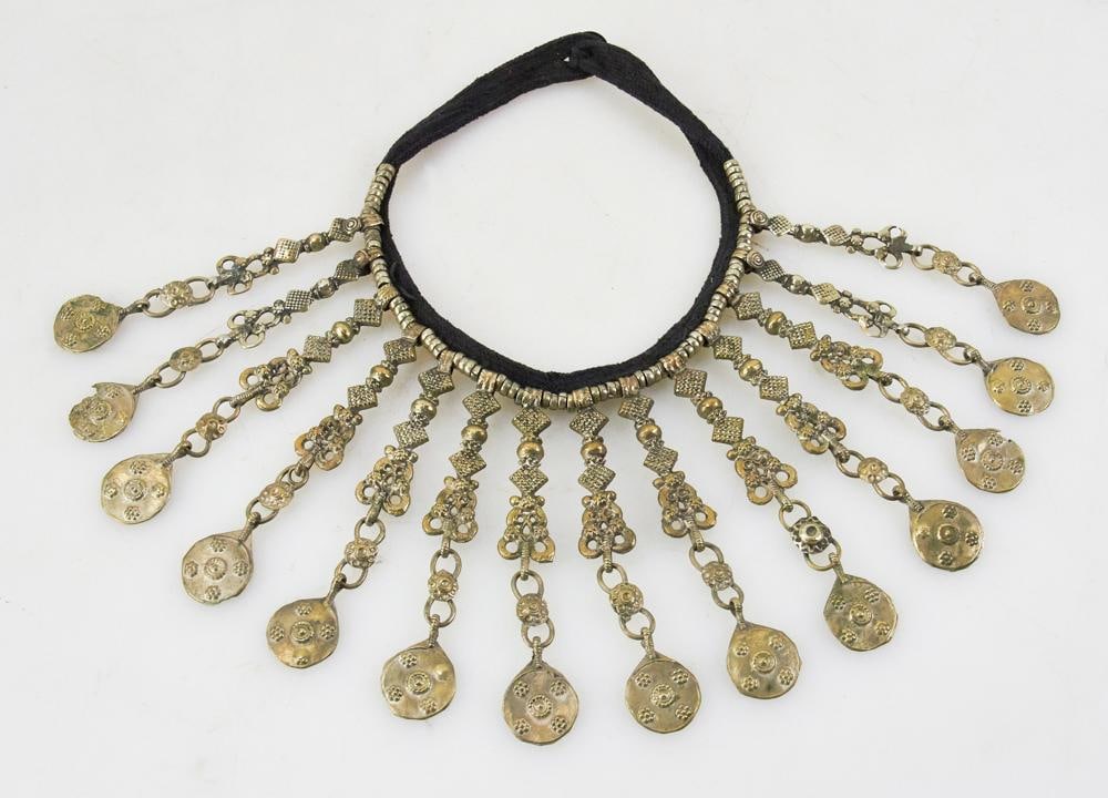 Afghanistan Silvered Brass Necklace: Afghanistan silvered brass necklace. Provenance: Wakefield, Massachusetts collection.