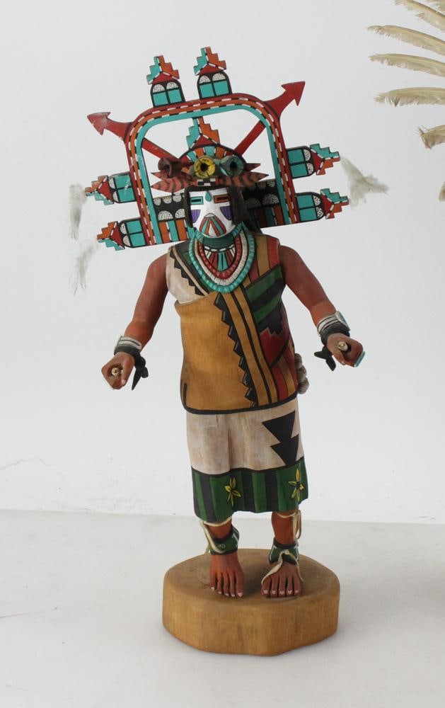 Hopi Kachina Spirit Dancer by Aaron Fred: Hopi Kachina spirit dancer by Aaron Fred, 20" x 9". Provenance: San Diego, California collection.