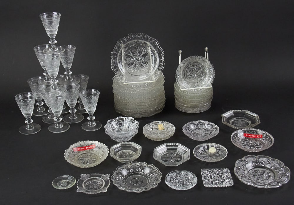 19thC Lacy Glass, Sherry Glasses, Plates, Bowls (1 of 5)