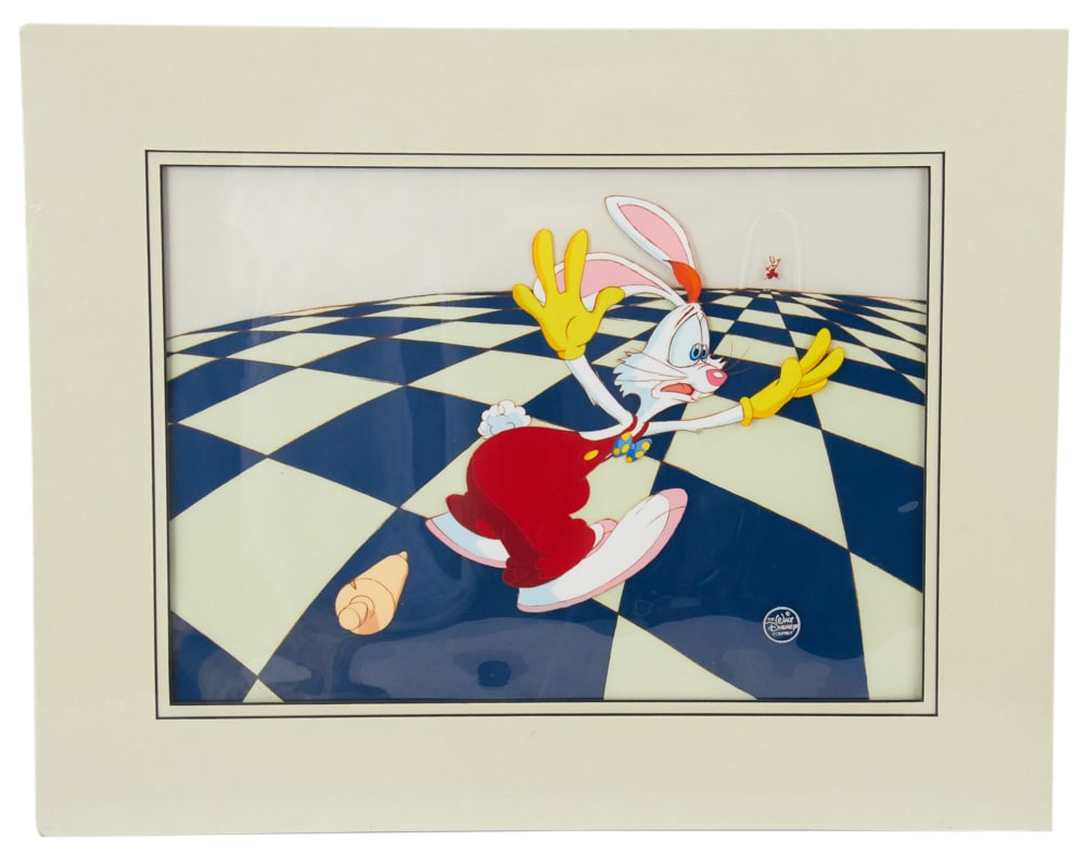 Walt Disney "Who Framed Roger Rabbit?" Production Cell: Walt Disney "Who Framed Roger Rabbit?" production cell, 1988, certificate verso, 10" x 14", framed 15" x 19". Provenance: Beverly, Massachusetts collection.