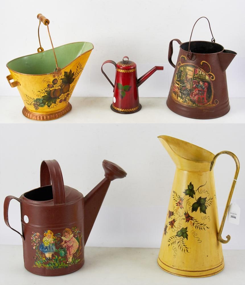 Group of Tole-Painted Pieces, Pail, Watering Can, etc. (1 of 9)