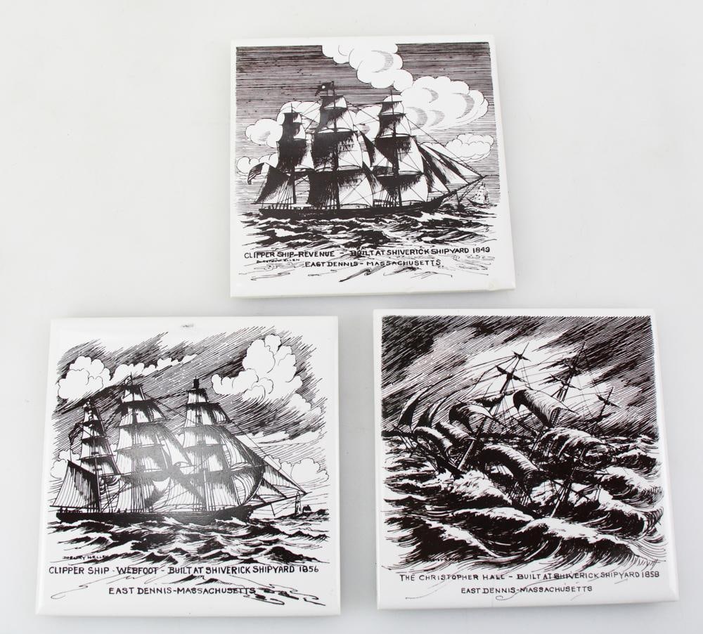 Shiverick Shipyard Woodcut Print Plaques/Tiles (1 of 10)