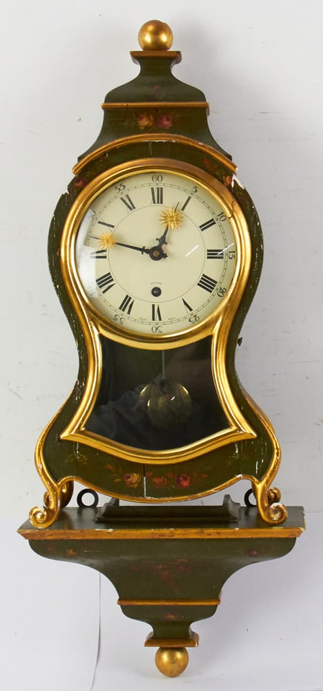Mantel Clock and Shelf Painted Green: Mantel clock and shelf painted green. Provenance: Wakefield, Massachusetts collection.