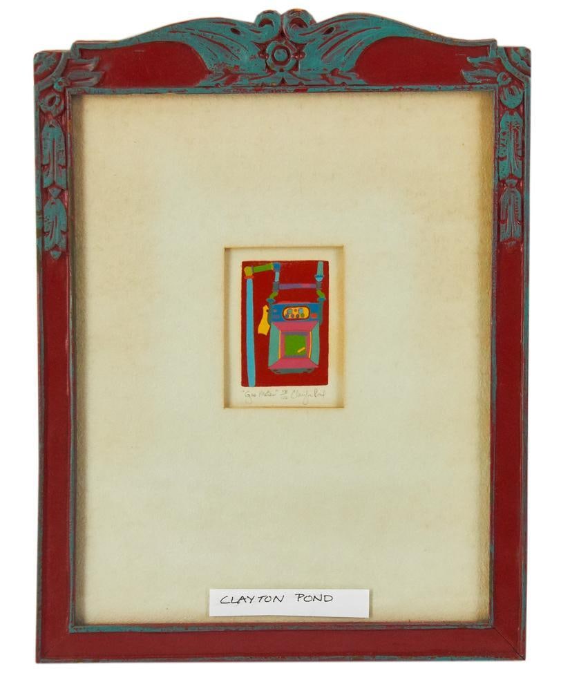 Clayton Pond, Painted on Paper: Clayton Pond, painted on paper, 1 3/4" x 2 1/4", framed 12" x 9". Provenance: Wakefield, Massachusetts collection.