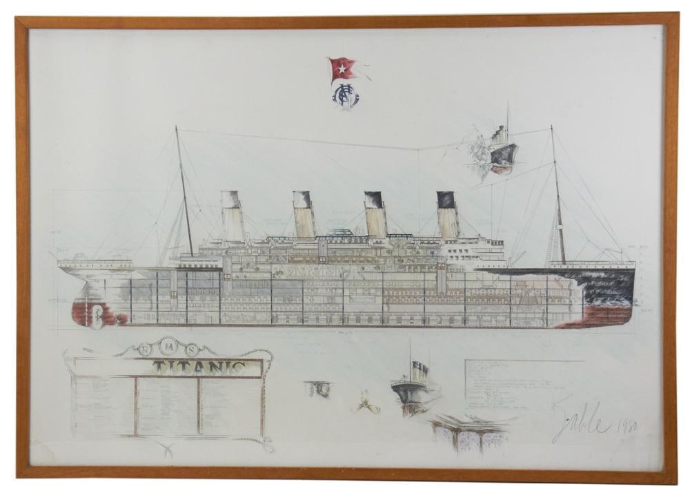 Titanic Print, Signed in Pencil, 1980: Titanic print, signed in pencil, 1980, 29" x 41". Provenance: Wakefield, Massachusetts collection.
