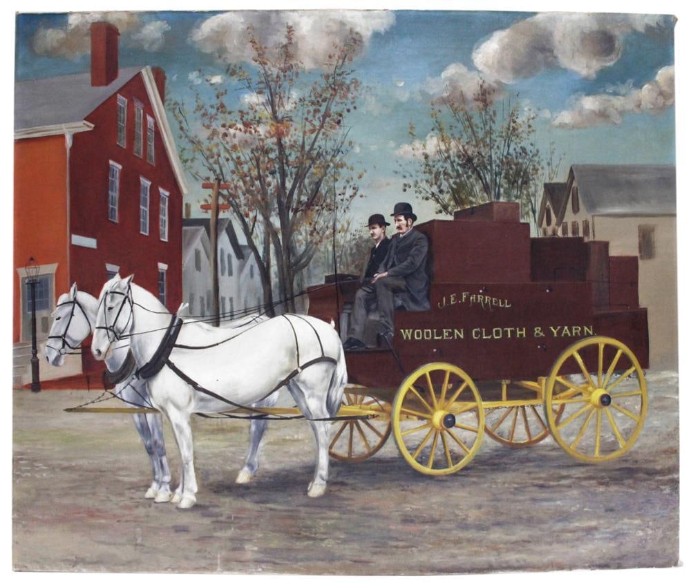 20thC, Horse-Drawn Cart in Town Setting, Oil on Canvas (1 of 3)