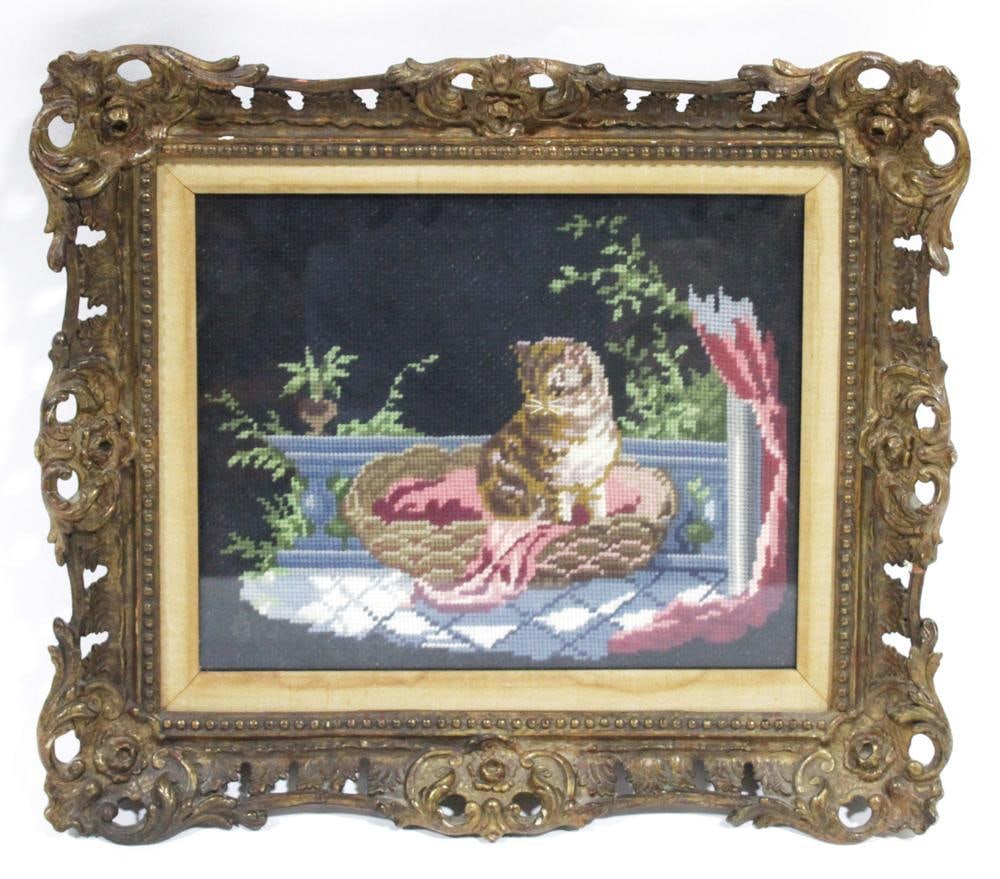 Vintage Needlepoint Tapestry of Cat (1 of 3)