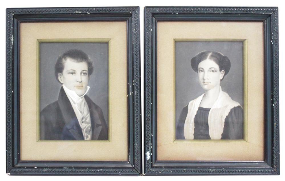 Pair of Antique Portraits of Man and Woman, Watercolor (1 of 4)