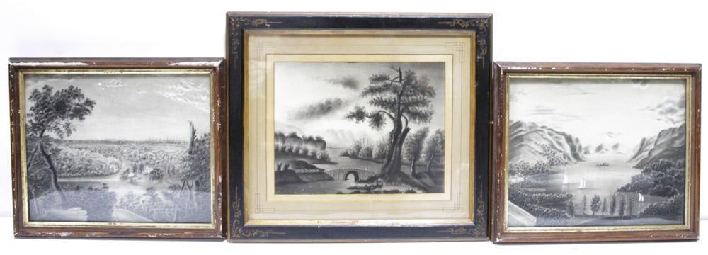 19thC Sandpaper Drawings, Hudson River Views (1 of 5)