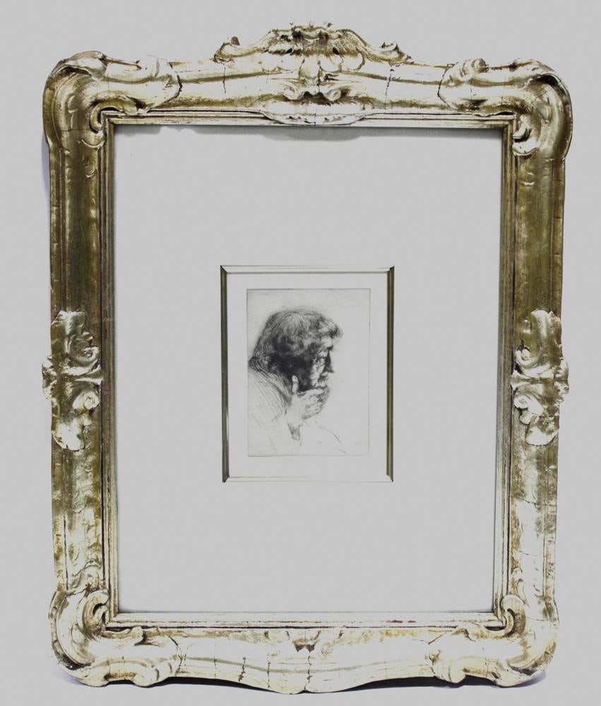 Arthur William Heintzelman, "Old Man Thinking", Etching (1 of 5)