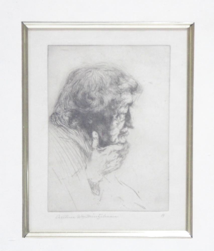 Arthur William Heintzelman, "Old Man Thinking", Etching - 2