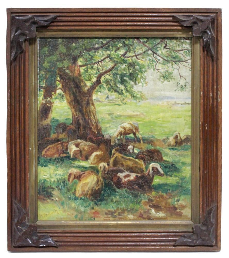 H. Hartwich, Goat Herd Under Trees, Oil on Board (1 of 2)
