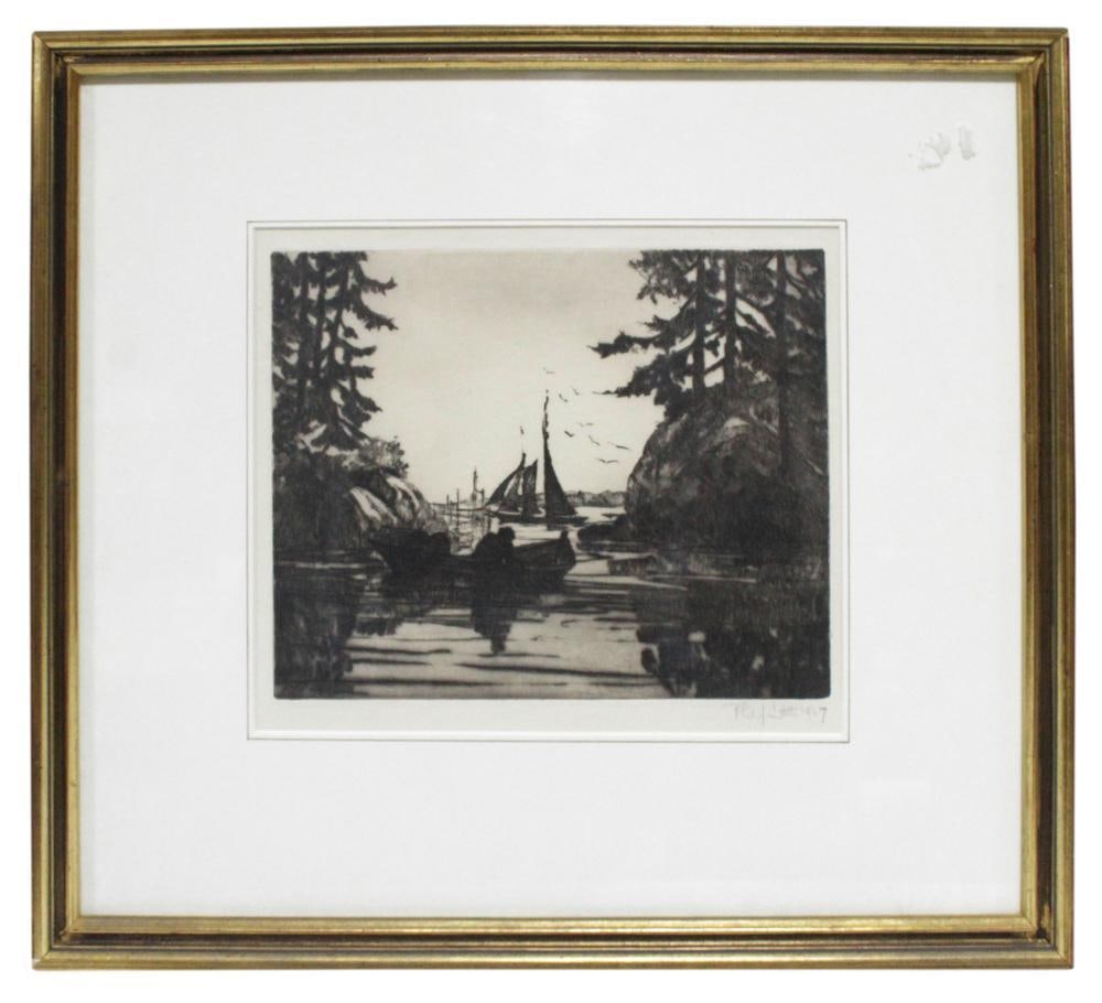 Philip Little, Nautical Scene, Vessels in Harbor, Etching (1 of 2)