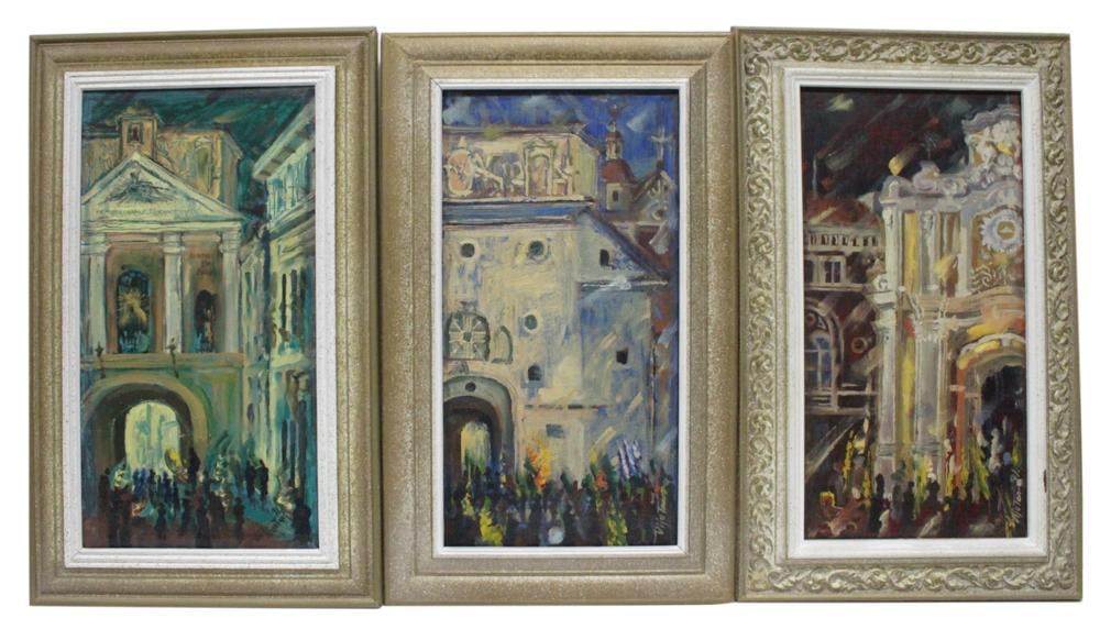 Vija Tarabildiene, Three Architectural Street Scenes, Oil on Canvas (1 of 5)
