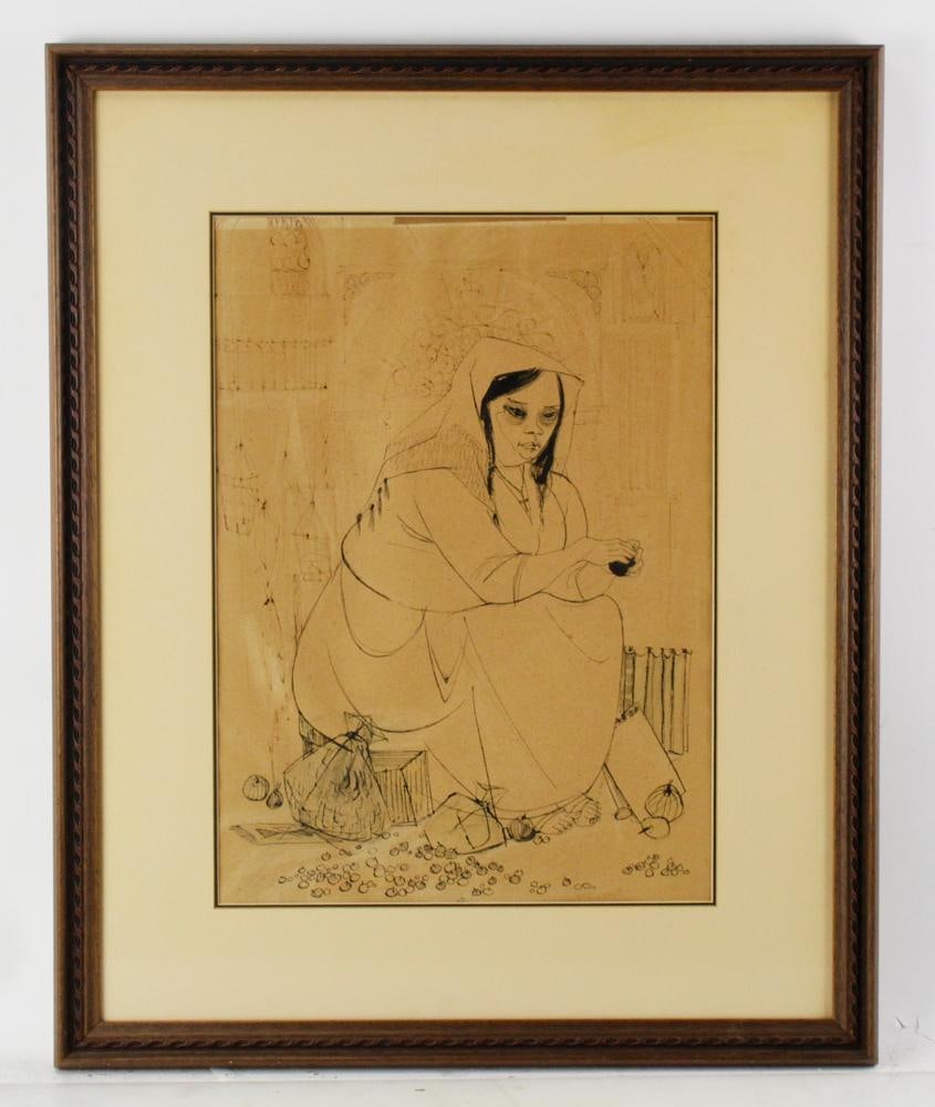 Seated Woman, Lithograph: Seated woman, lithograph. Provenance: Brookfield, Connecticut.