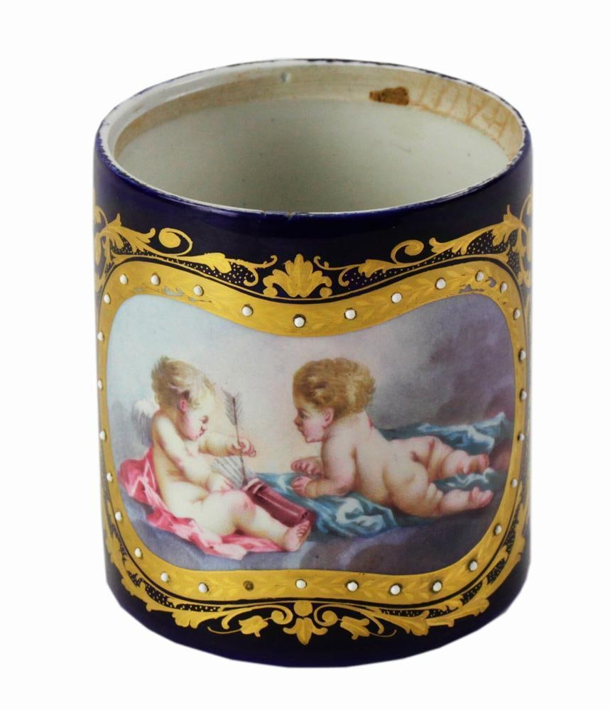 19thC Sevres-style Waste Paper Basket: 19th century Sevres-style waste paper basket, 4" x 3 1/2". Provenance: Jupiter, Florida collection.