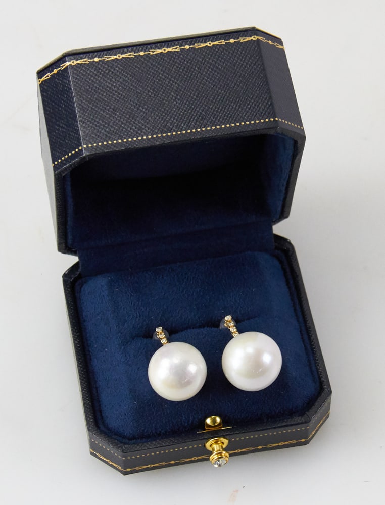 South Sea Pearl Earrings with 18k Gold Diamond Studs (1 of 4)
