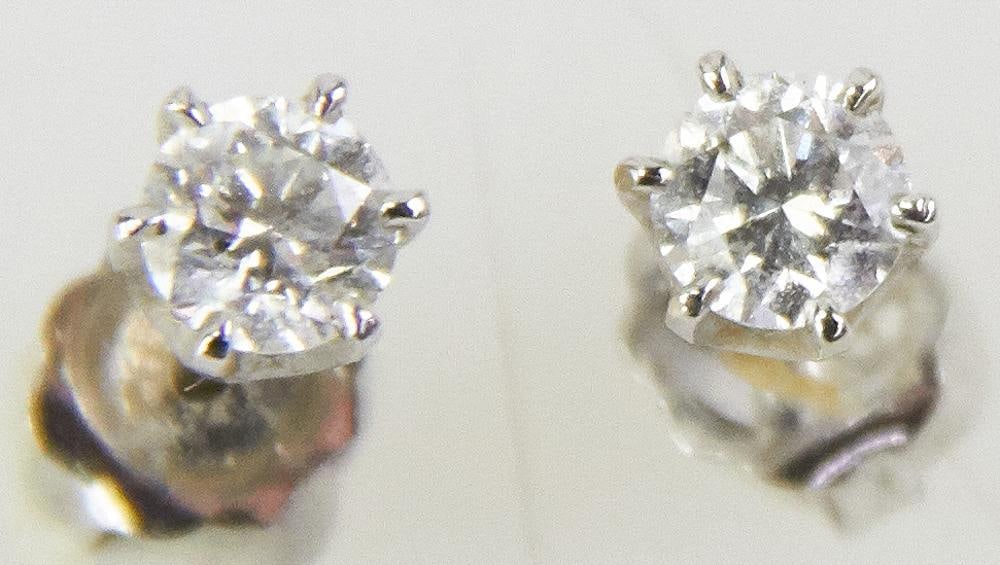 Pair of 14k White Gold and Diamond Pierced Earrings (1 of 5)