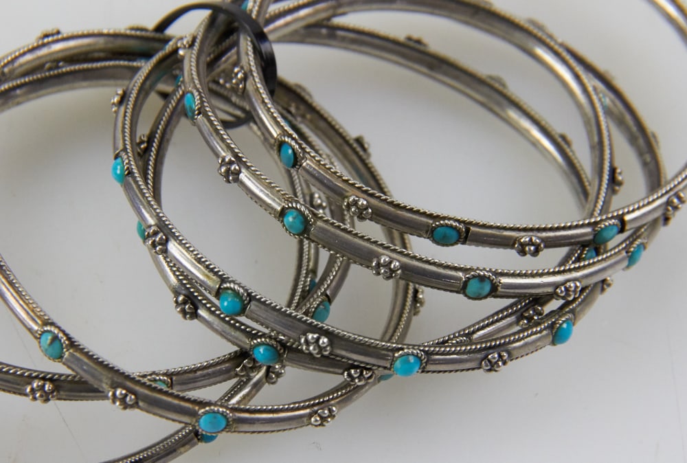 Sterling Turquoise Bangle Bracelets - 2