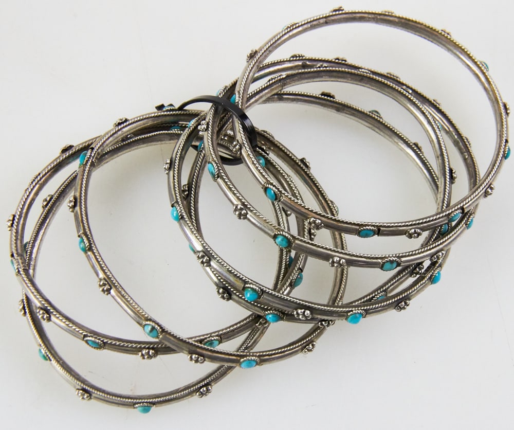 Sterling Turquoise Bangle Bracelets - 3