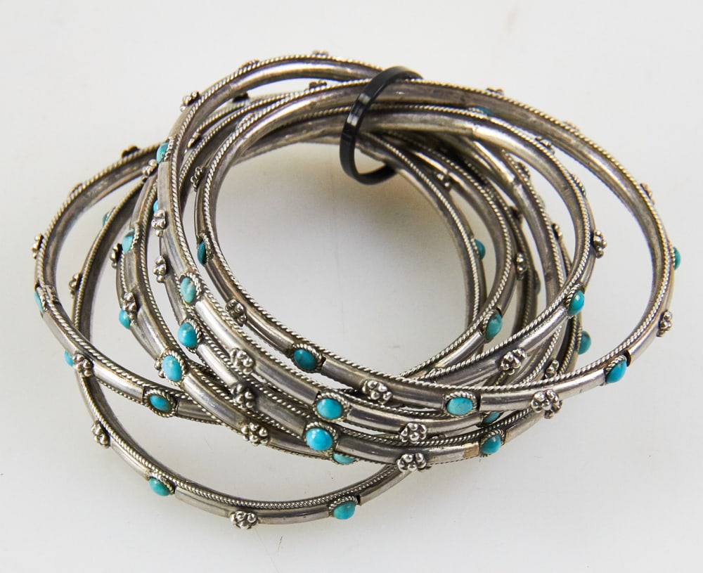 Sterling Turquoise Bangle Bracelets - 4